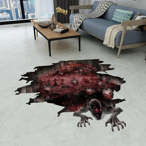 3D Halloween floor decal featuring a spooky monster emerging from a graveyard hole
