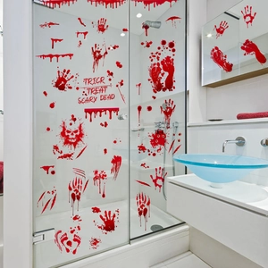 Detailed Halloween bloody handprints and footprints stickers for bathroom mirrors