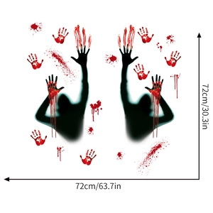 Dimensions détaillées des stickers d'Halloween avec silhouettes noires et mains de sang