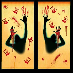 Stickers Halloween pour fenêtres avec silhouettes noires, mains ensanglantées et taches de sang