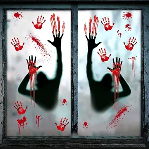 Autocollants de fenêtre Halloween avec empreintes de sang et silhouettes d'ombres