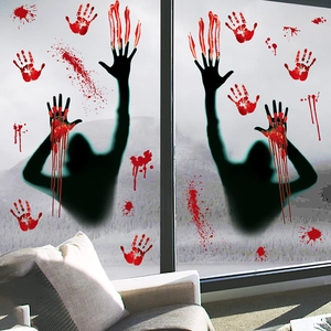 Autocollants Fenêtre Halloween PVC Empreintes Mains Sanglantes Ombre Fantôme Décoration Fête Maison Hantée Horreur Statique