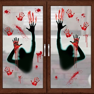 Autocollants d'Halloween avec empreintes de mains ensanglantées et silhouettes sur vitre