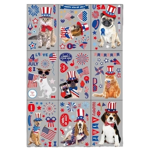 Lot de 9 autocollants de fenêtre 4 juillet avec chiens et chats au style patriotique