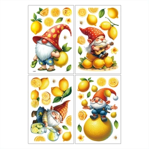 Hawaiian summer window stickers with 3D cartoon gnomes and lemons for glass decoration