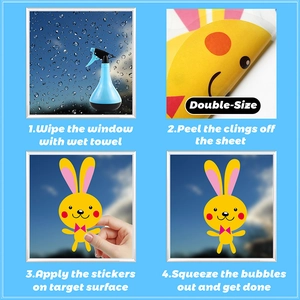 Detailed four-step installation guide for Easter bunny double-sided window stickers