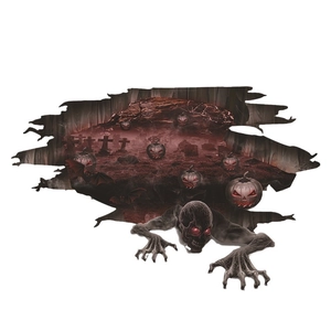 3D Halloween wall sticker featuring zombie and spooky pumpkin graveyard theme
