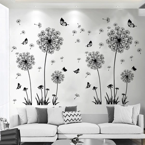 Dandelion Butterfly Wall Sticker PVC Waterproof Removable DIY Decal For Living Room Bedroom Decor Black Silhouette