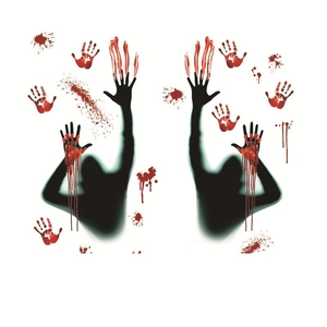 Stickers Halloween pour fenêtres avec empreintes de mains sanglantes et silhouettes humaines