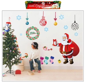 Detailed Christmas wall stickers featuring Santa, snowflakes, and festive Merry Christmas wreath