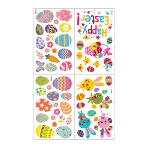 Cartoon Easter wall stickers set with colorful eggs and rabbits for festive window decoration