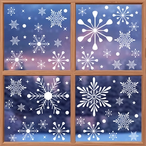 White snowflake static window decals in various sizes for Christmas glass decorations