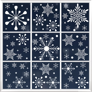 Blue Christmas snowflake static window stickers set for festive holiday glass decoration