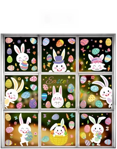 Detailed grid showing cartoon Easter bunny and colorful egg static window stickers