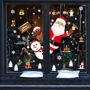 Christmas Wall Stickers PVC Santa Claus Reindeer Snowman Window Clings Cartoon Holiday Glass Decor Merry Christmas
