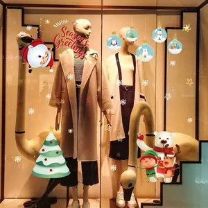 Christmas wall stickers set featuring Santa, trees, and deer for festive window decoration