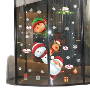 Cartoon Santa Claus and Snowman PVC wall stickers for Christmas glass window decoration