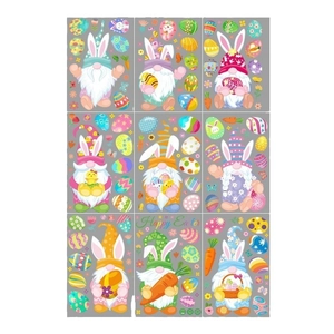 Easter gnome window stickers set with 9 sheets featuring rabbits, eggs, and carrots