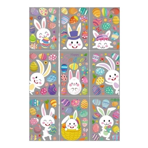 Easter stickers set with cartoon rabbits and eggs for window holiday glass decoration