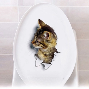 Detailed realistic 3D calico cat wall sticker for bathroom decor, size 15cm x 25cm