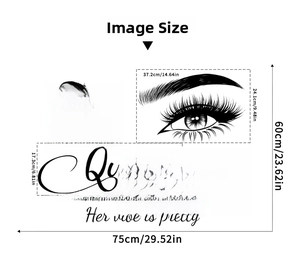 Detailed size guide of Queen eyes wall sticker with crown and roses decoration