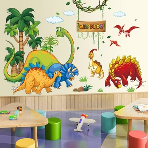 Cartoon Dinosaurier Wandtattoo Set mit Palmen für Kinderzimmer Wanddekoration