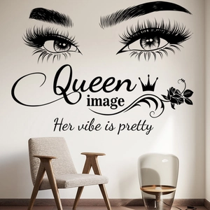 Minimalist Queen wall decal with crown and flowers for elegant living room decor