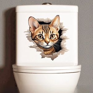 Detailed 3D cat wall sticker of an orange tabby peeking out from a cracked hole