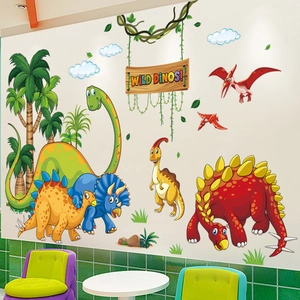 Cartoon Dinosaurier Wandtattoo Set mit Palmen für die Dekoration von Kinderzimmern