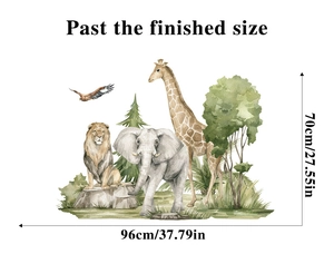 Aquarell-Tierwandsticker Set Maße 96x70cm mit Löwe und Elefant für Kinderzimmer