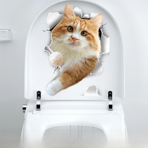 3D cute orange cat toilet sticker with dimensions of 23cm by 16cm for bathroom decor