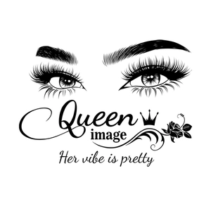 Detail of eyelash wall decal featuring Queen text, crown icon, and floral elements