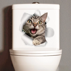 Waterproof 3D cartoon cat sticker for toilet decor, size 26.2cm by 27.9cm