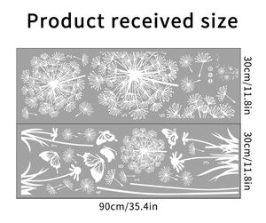 Detail showing the received size of dandelion wall stickers with two 30x90cm sheets
