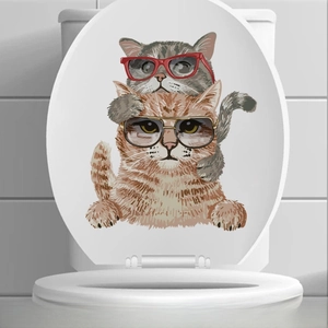 Detail of cute cat with glasses waterproof toilet sticker measuring 16.3x21cm