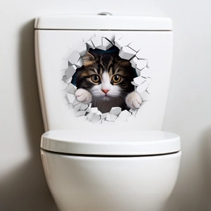 3D cat toilet sticker detail showing dimensions 28.5x28.1cm for bathroom decoration