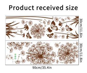 Detailed sheet layout of dandelion and butterfly wall stickers in blue and white colors