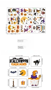 Halloween static window cling set showing 9 sheets with pumpkin, ghost, and bat patterns
