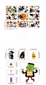 Macro layout of 9 Halloween static window cling sheets with pumpkin and ghost motifs