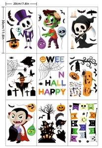 Set of 9 Halloween static stickers featuring pumpkin ghost and vampire window decorations