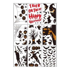 Detailed Halloween window stickers set featuring black pumpkin, bat, and ghost motifs