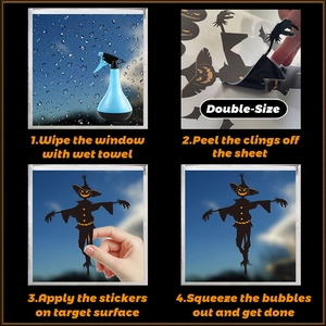 Four-step guide for applying double-sided Halloween scarecrow static window decals