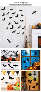 Detail of 3D Halloween wall decals showing spider, bat, and ghost silhouettes on wall