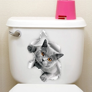 3D cute cat waterproof wall decal sticker for bathroom toilet tank decoration