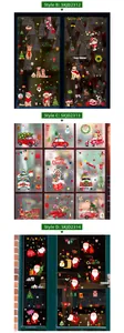 Detailed views of static Christmas window decals featuring Santa, cats, and vintage trucks