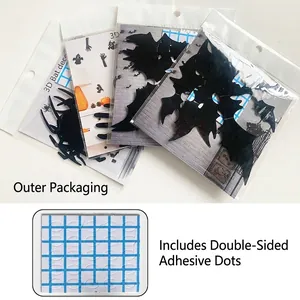 3D Halloween black bat wall sticker set with adhesive pads in transparent packaging