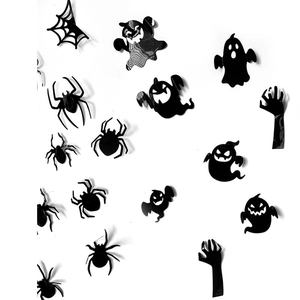3D black Halloween wall stickers set with ghosts spiders and cobwebs for home decor