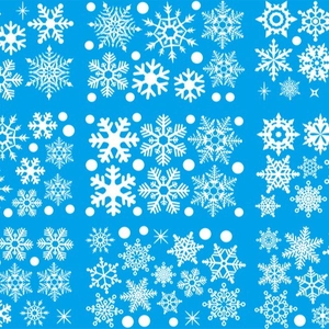 White snowflake window stickers for Christmas decor on blue background set