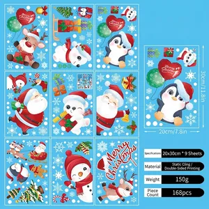 Detail view of 9 sheets of Christmas window stickers with Santa and reindeer designs