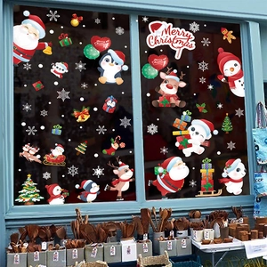 Christmas window stickers featuring Santa, reindeer, and snowflakes for glass decoration